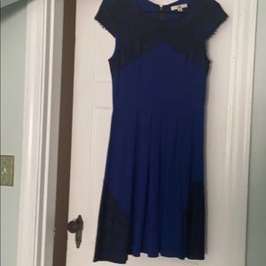 Blue with black lace stretch a line skater dress
